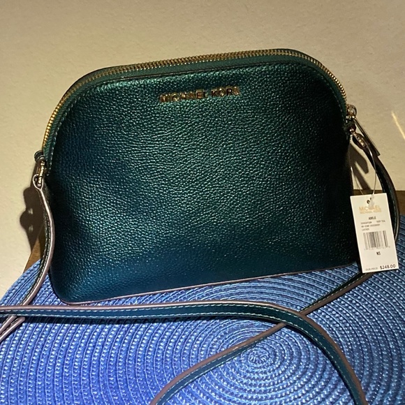 Michael Kors Handbags - ** SOLD! ** Michael Kors LEATHER Crossbody Dome Bag in DEEP TEAL - NWT!!
